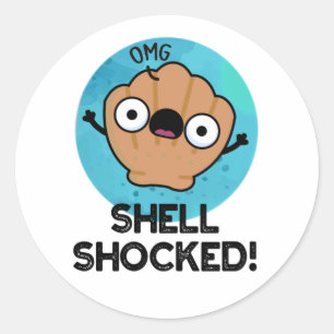 Shell Shocked Funny Seashell Pun Ronde Sticker