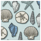 Shell Starfish Zee Nautical Pattern  Blue Stof (Close Up)