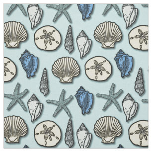 Shell Starfish Zee Nautical Pattern  Blue Stof