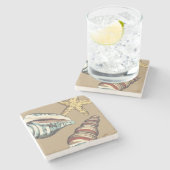 Shell Trio op Khaki Stenen Onderzetter (Zijkant)