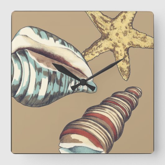 Shell Trio op Khaki Vierkante Klok (Voorkant)