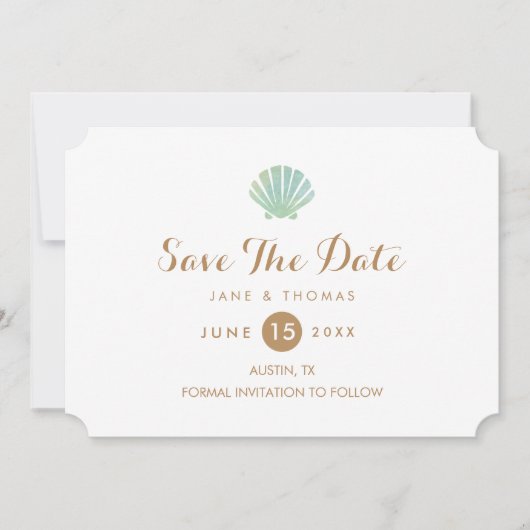 Shell Watercolor Aqua Wedding Enregistrer La Carte (Devant)