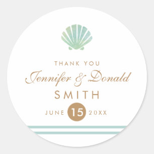 Shell Waterverf Aqua Wedding Favor Sticker