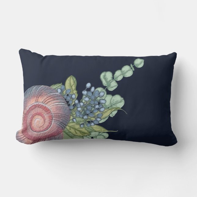 Shell Waterverf Leaf Art Navy Blue Lumbar Pillow Kussen (Voorkant)