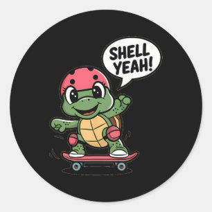 Shell Yeah! Cool Skateboarding Schildpad Ronde Sticker