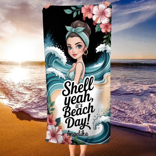 Shell Yeah It’s Beach Day Blue Ocean Wave Strandlaken