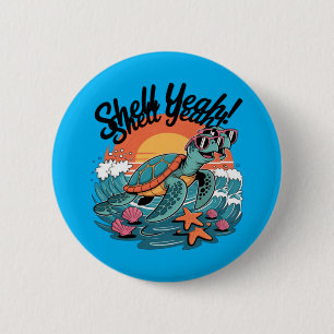 Shell Yeah Schattige Schildpad Oceaan Strand Pun Z Ronde Button 5,7 Cm