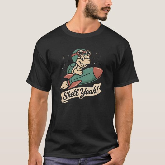 Shell Yeah Turtle Rocket Shirt, Funny Retro Cartoo T-shirt (Voorkant)