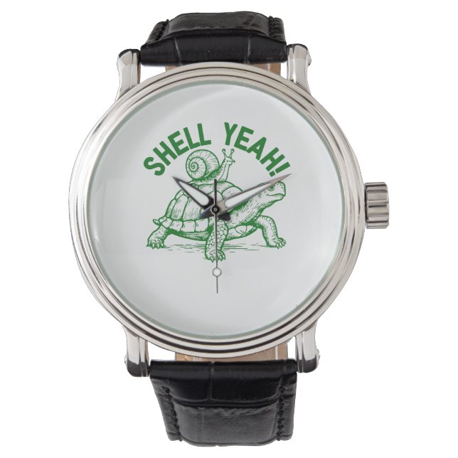 Shell Yeah Turtle Snail Funny Horloge (Voorkant)