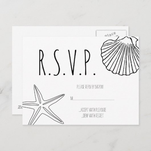 Shell zeester strand bruiloft RSVP kaarten (Voorkant / Achterkant)