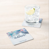 Shellabration | Waterverf Strand Zeester Schelp Vierkante Kartonnen Onderzetter (Insitu)