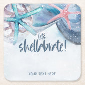 Shellabration | Waterverf Strand Zeester Schelp Vierkante Kartonnen Onderzetter (Voorkant)