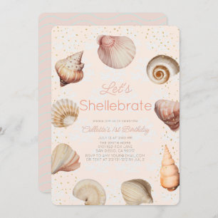 Shellebrate Seashell Realistisch Roze 1e Verjaarda Kaart