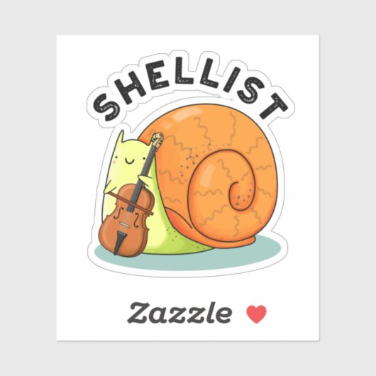 Shellist Funny Snail Cello Pun Sticker (Vel)