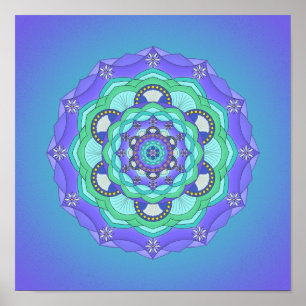 Shells and Flowers Paars Blauwgroen Green Mandala  Poster