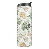 Shells Beach Green Palm Tree Leaves Thermosbeker (Gedraaid links)