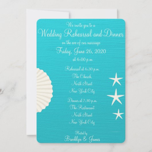 Shells Beach Wedding Rehearsal Dinner Invitations Kaart (Voorkant)