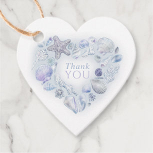 Shells hart kunst dank u strand blauwe bruiloft bedankjes labels