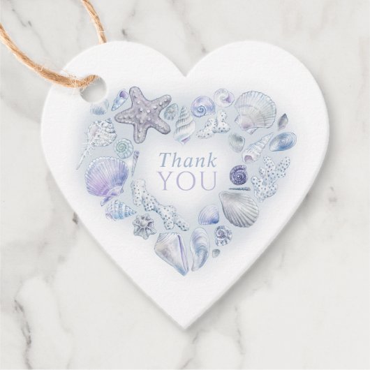 Shells hart kunst dank u strand blauwe bruiloft bedankjes labels (Voorkant)