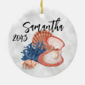 Shells Oyster Pearl Ocean Zee Coastal Keramisch Ornament (Achterkant)