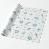 Shells Starfish Sun Fun Text Blauwgroen ID918 Cadeaupapier (Uitgerold)