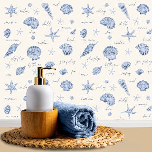 Shells Starfish Sun Fun Text Blue ID918 Behang