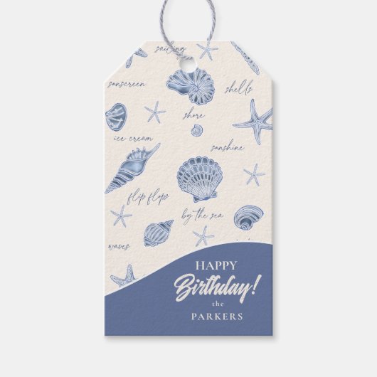 Shells Starfish Sun Fun Text Blue ID918 Cadeaulabel (Voorkant)