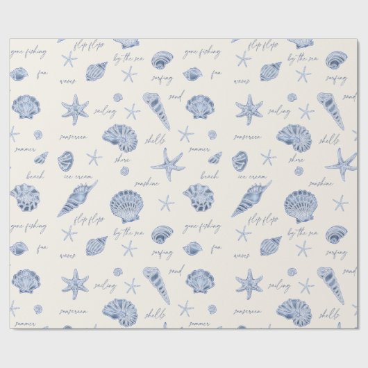 Shells Starfish Sun Fun Text Blue ID918 Cadeaupapier (Vlak)