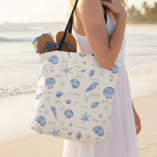 Shells Starfish Sun Fun Text Blue ID918 Draagtas