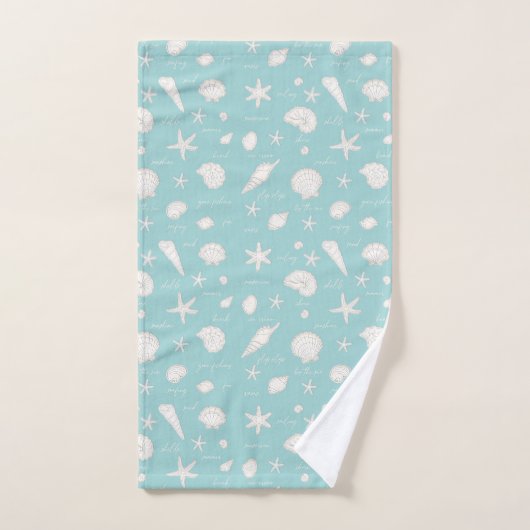Shells Starfish Sun Fun Text Ivory ID918 Bad Handdoek (Handdoek)