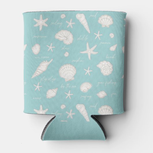 Shells Starfish Sun Fun Text Ivory ID918 Blikjeskoeler (Voorkant)