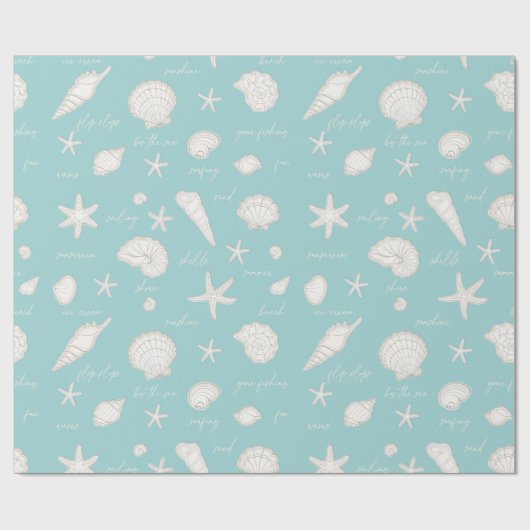 Shells Starfish Sun Fun Text Ivory ID918 Cadeaupapier (Vlak)