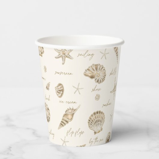 Shells Starfish Sun Fun Text Sandstone ID918 Papieren Bekers (Achterkant)