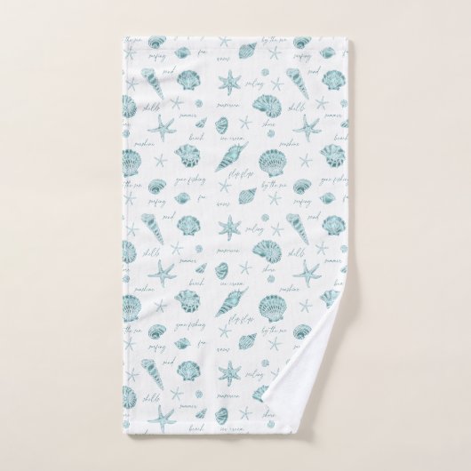 Shells Starfish Sun Fun Texte Turquoise ID918 (Serviette à main)