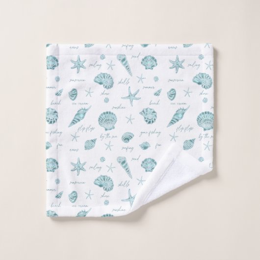 Shells Starfish Sun Fun Texte Turquoise ID918 (Gant de toilette)