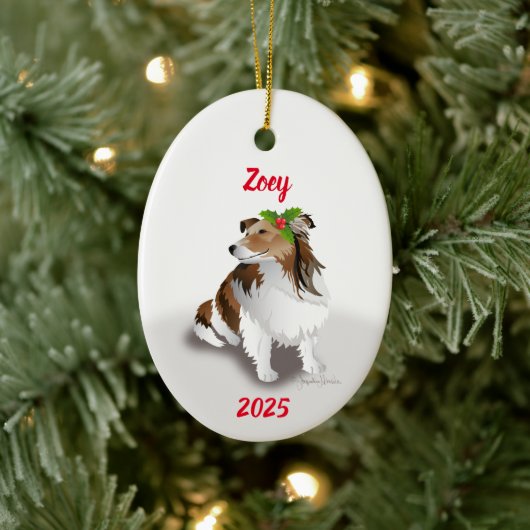 Sheltie avec ornement de houx (Arbre)