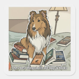 Sheltie & books vierkante sticker