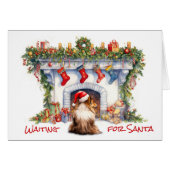 Sheltie Chien attendez Père Noël Cheminée de Noël (Devant horizontal)