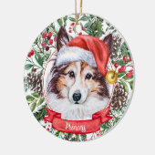 Sheltie Chien Custom Santa Hat Ornement de Noël (Gauche)