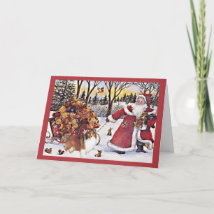 Sheltie Christmas Kaart Santa Beren in Sleigh
