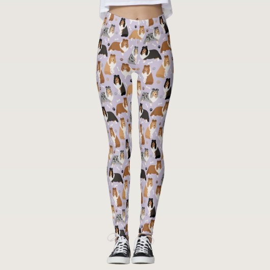 Sheltie Dog Bones and Paws Leggings (Devant)