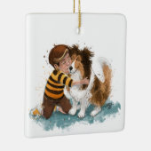 Sheltie en Boy Dog Knuffel Keramisch Ornament (Rechts)