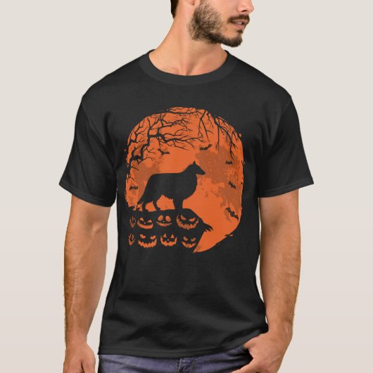 Sheltie en Moon Halloween Hondenliefhebber Gift T-shirt (Voorkant)