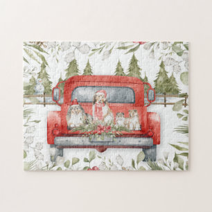 Sheltie Family in Red Truck Kerstmis Legpuzzel