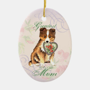 Sheltie Heart Mam Ceramic Ornament