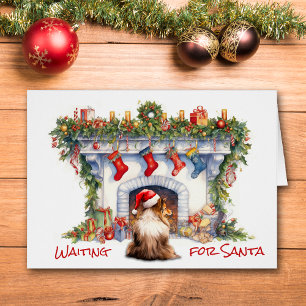 Sheltie Hond Wacht op Kerstmis Open haard