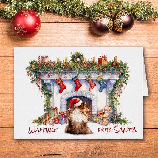 Sheltie Hond Wacht op Kerstmis Open haard
