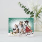 Sheltie, Jack Russell en Snowman Xmas Kaarten Feestdagenkaart (Staand voorkant)