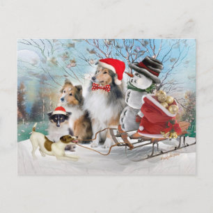 Sheltie, Jack Russell en Snowman Xmas kaarten Feestdagenkaart