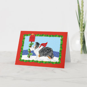 Sheltie kerstmail Tri Color Feestdagen Kaart